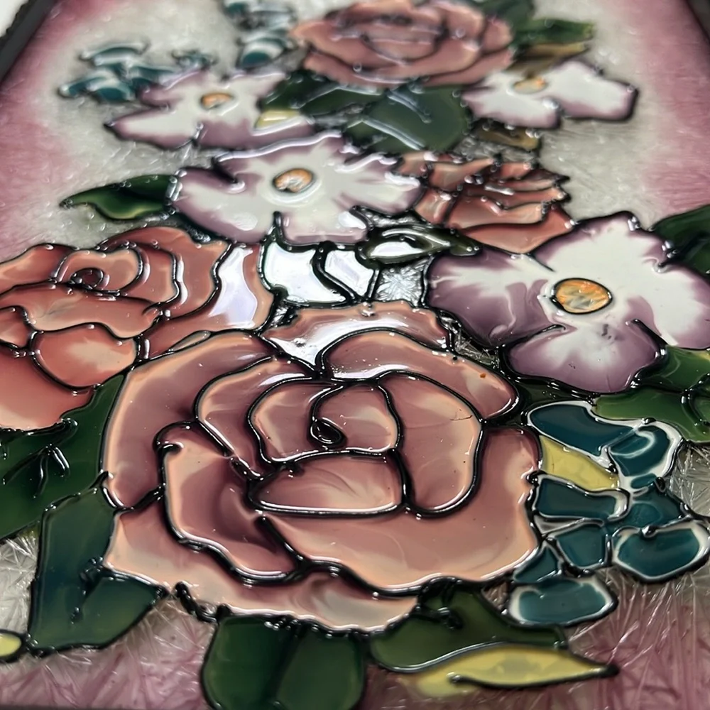 Vintage Stained Glass Bifold Floral Picture Frame